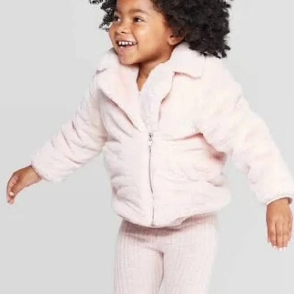New ART CLASS Pink Teddy Faux Fur Coat Bomber Jacket 4T